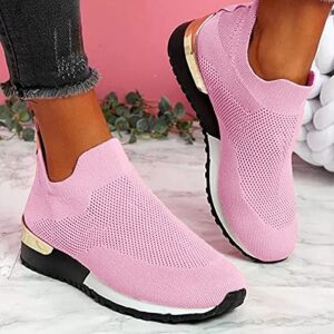 Hbeylia Walking Shoes for Women Fashion Comfortable Mesh Platform Wedge Slip On Sock Sneakers Running Tennis Hiking Outdoor Sports Athletic Shoes for Office Work Nurse Driving Pink