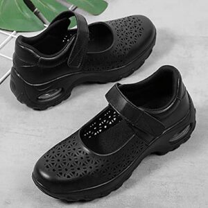 Odema Women's Mary Janes Shoes Breathable Working Nurse Shoes Wedge Walking Shoes Black