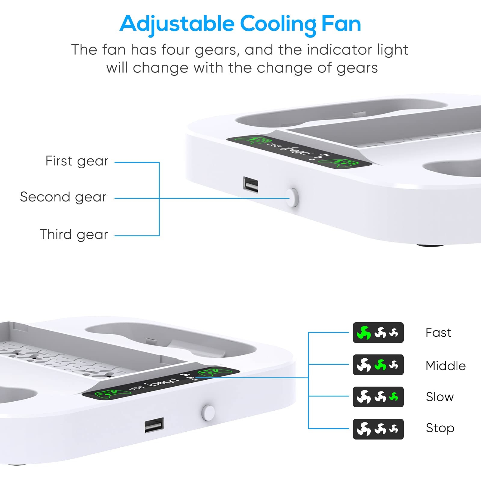 Charging Stand with Cooling Fan for Xbox Series S Console, Controller Accessories Charger Station Dock with 2 x 1400mAh Rechargeable Battery Packs,3 Levels Fans Speed for Xbox Series S