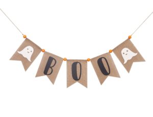 boo burlap banner - scary halloween decoration, halloween party decorations, here for the boos banner with ghost, fireplace garland