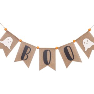 Boo Burlap Banner - Scary Halloween Decoration, Halloween Party Decorations, Here for The Boos Banner with Ghost, Fireplace Garland