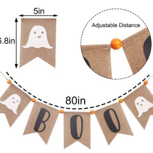 Boo Burlap Banner - Scary Halloween Decoration, Halloween Party Decorations, Here for The Boos Banner with Ghost, Fireplace Garland