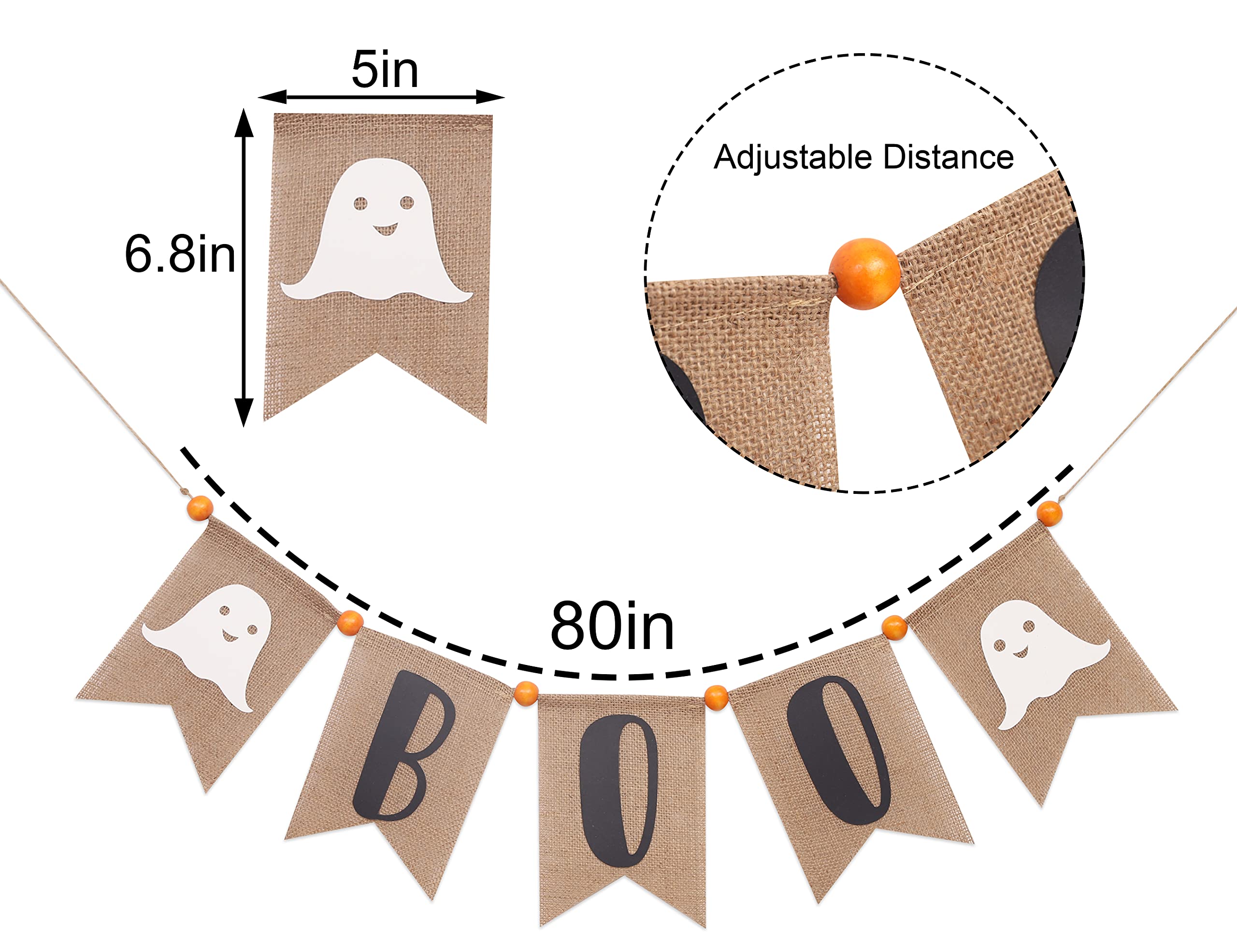 Boo Burlap Banner - Scary Halloween Decoration, Halloween Party Decorations, Here for The Boos Banner with Ghost, Fireplace Garland