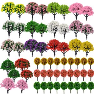 woohome 60 pcs miniature trees mixed model trees, mixed colors accessories model train scenery architecture trees fake trees for building model, model scenery with no bases for diy crafts