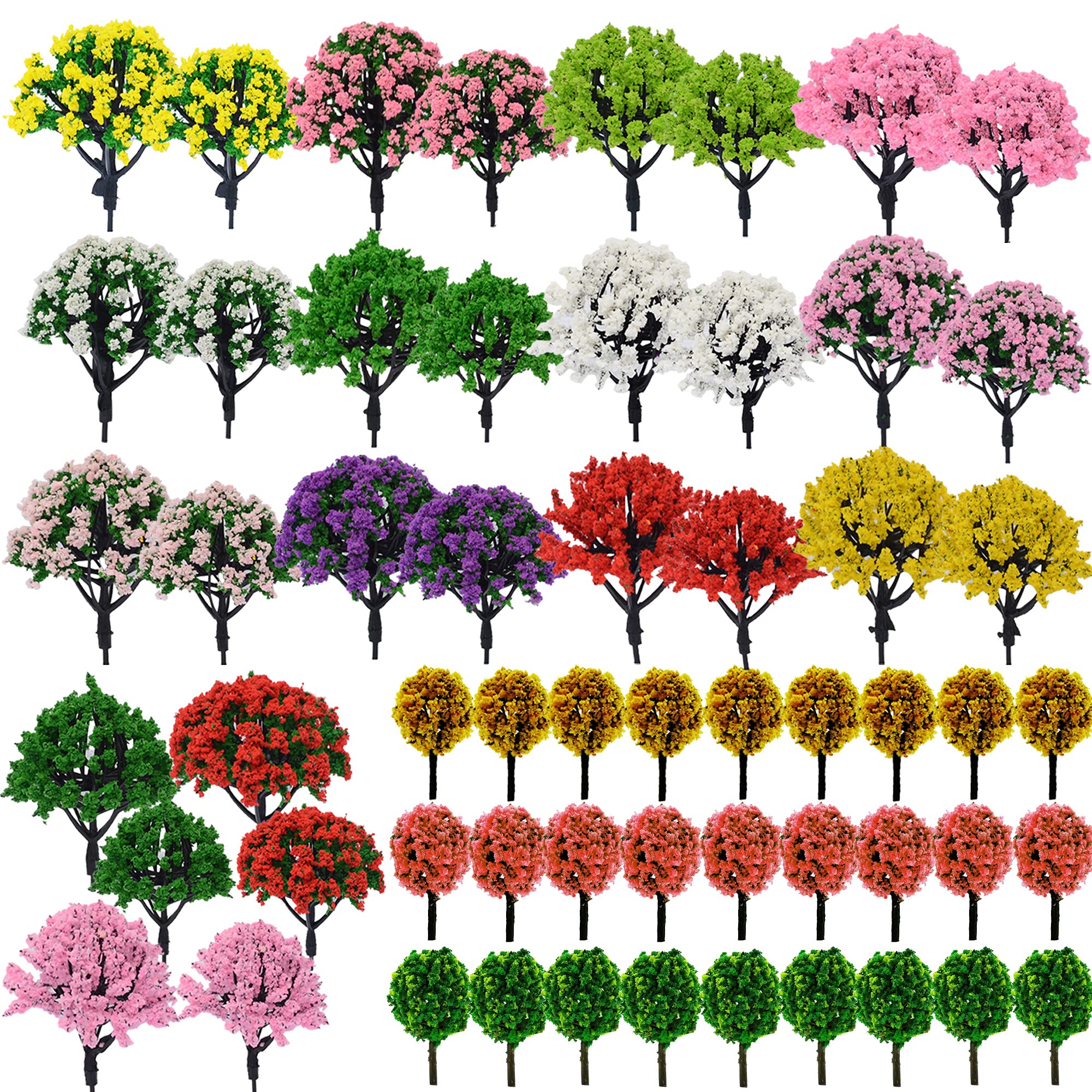 Woohome 60 PCS Miniature Trees Mixed Model Trees, Mixed Colors Accessories Model Train Scenery Architecture Trees Fake Trees for Building Model, Model Scenery with No Bases for DIY Crafts