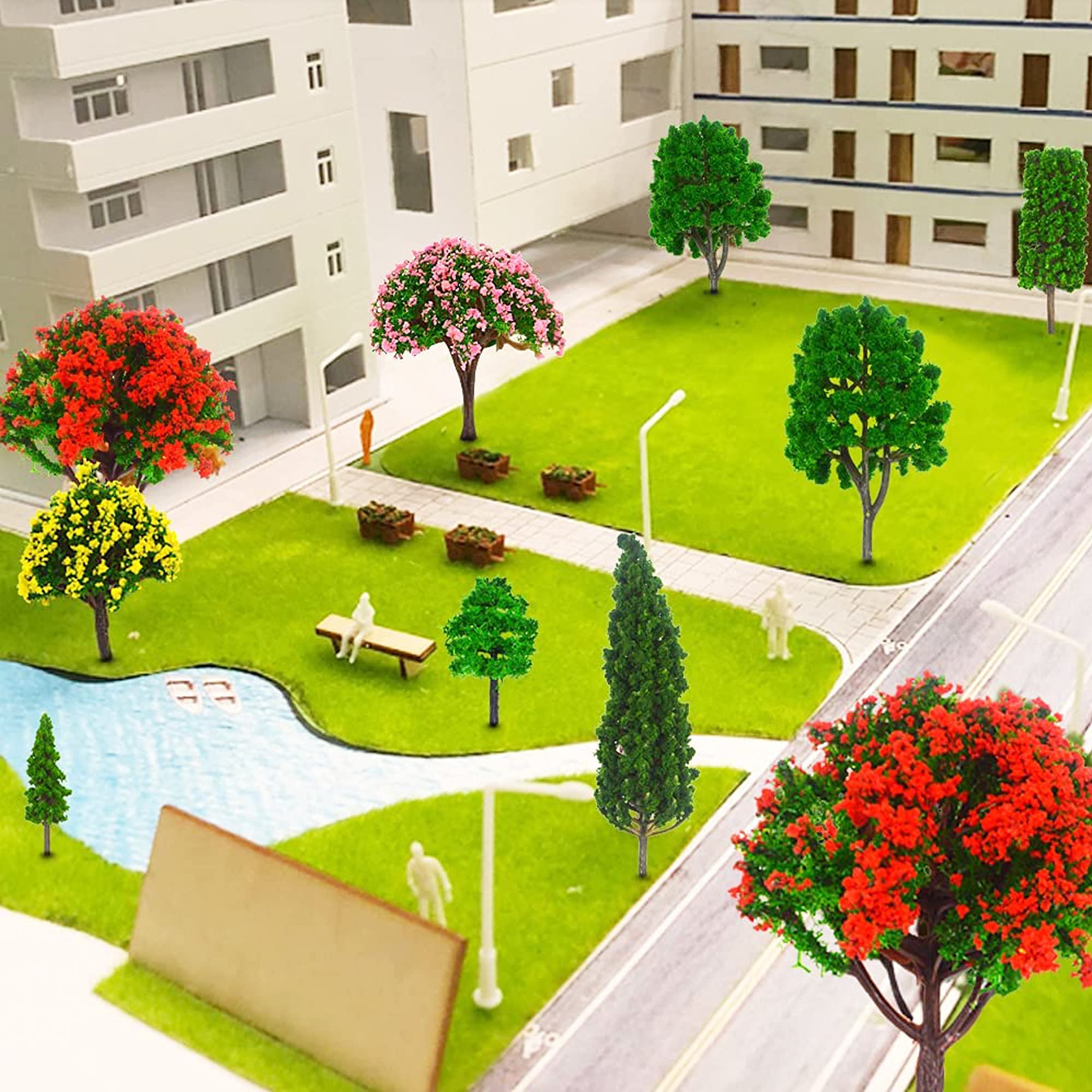 Woohome 60 PCS Miniature Trees Mixed Model Trees, Mixed Colors Accessories Model Train Scenery Architecture Trees Fake Trees for Building Model, Model Scenery with No Bases for DIY Crafts