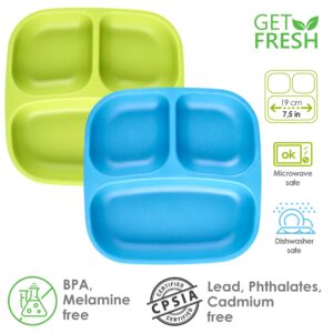 GET FRESH PLA Kids Divided Plates Set – 2-pack Melamine-Free Sectioned Plates for Kids and Toddlers – Stackable BPA-free Childrens Dinnerware Divider Plates – Reusable 3 Compartment Kids Plates