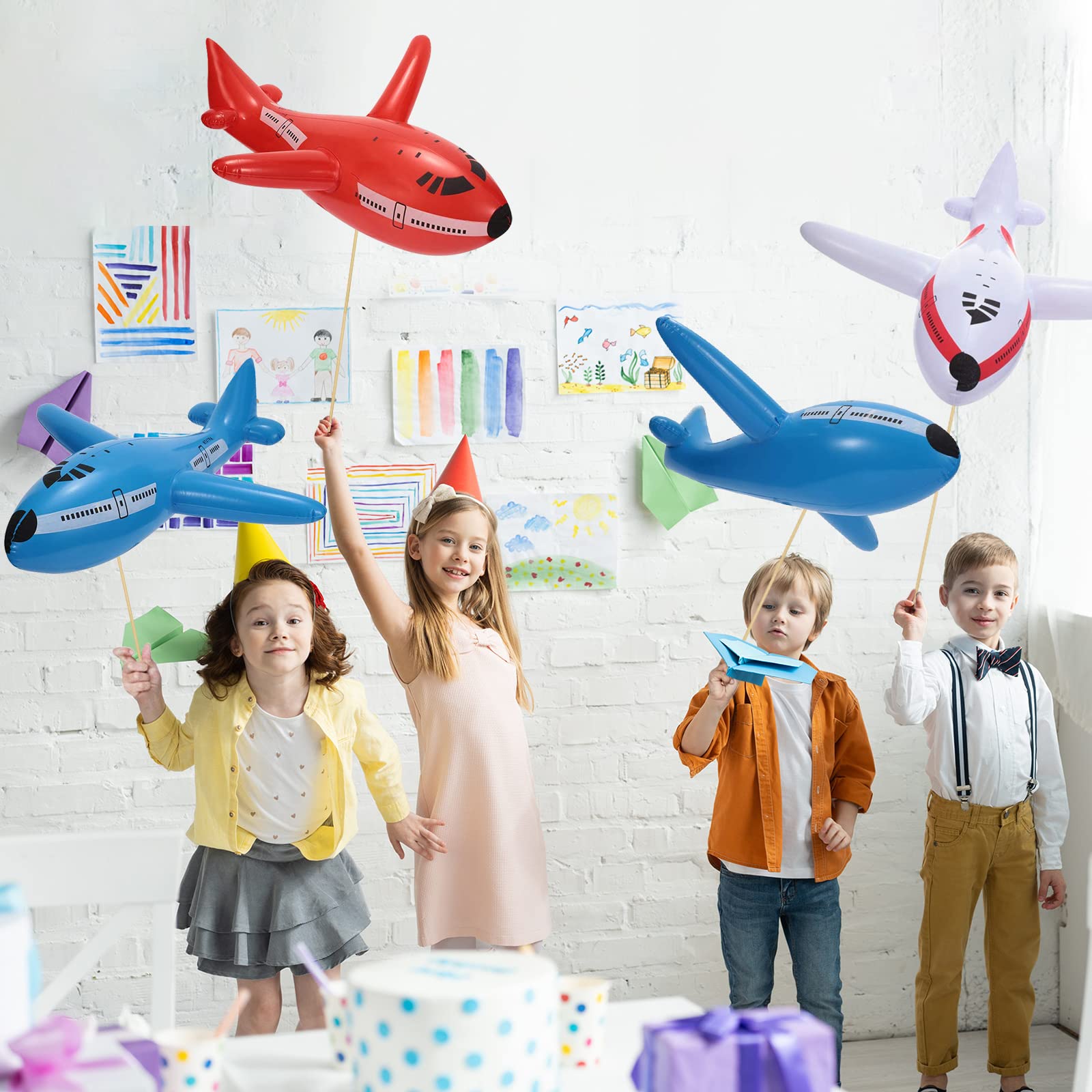 6 Pieces Inflatable Airplanes Aircraft Inflates Plane Inflated Toys for Kids Birthday Shower Party Decoration Supplies (Large)