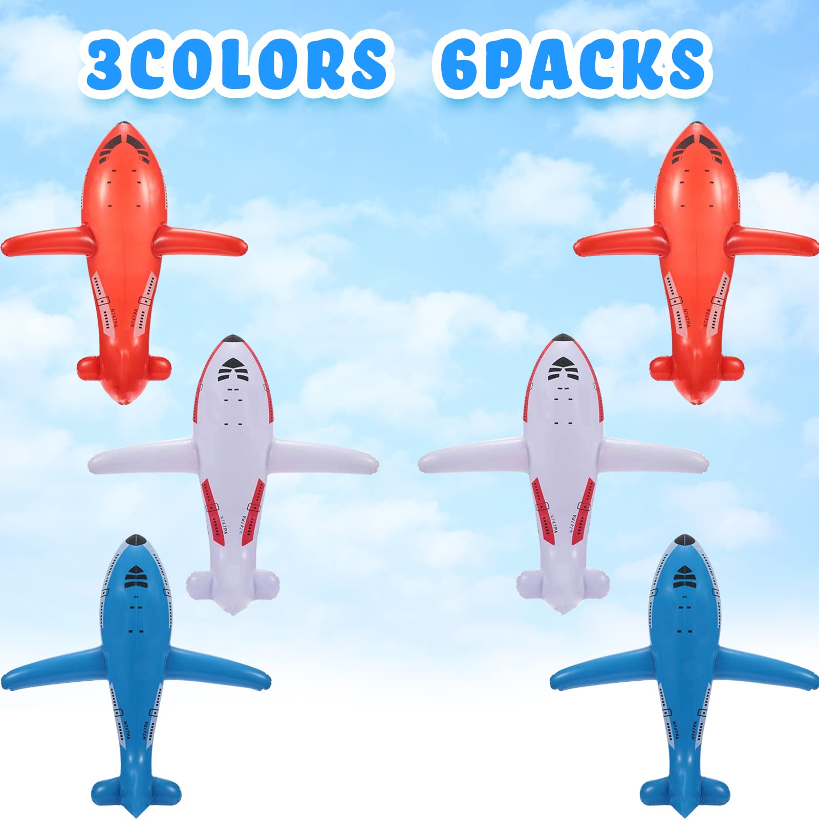 6 Pieces Inflatable Airplanes Aircraft Inflates Plane Inflated Toys for Kids Birthday Shower Party Decoration Supplies (Large)