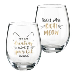 lillian rose 2 cat lover wine glasses with funny sayings, 2 count (pack of 1), clear