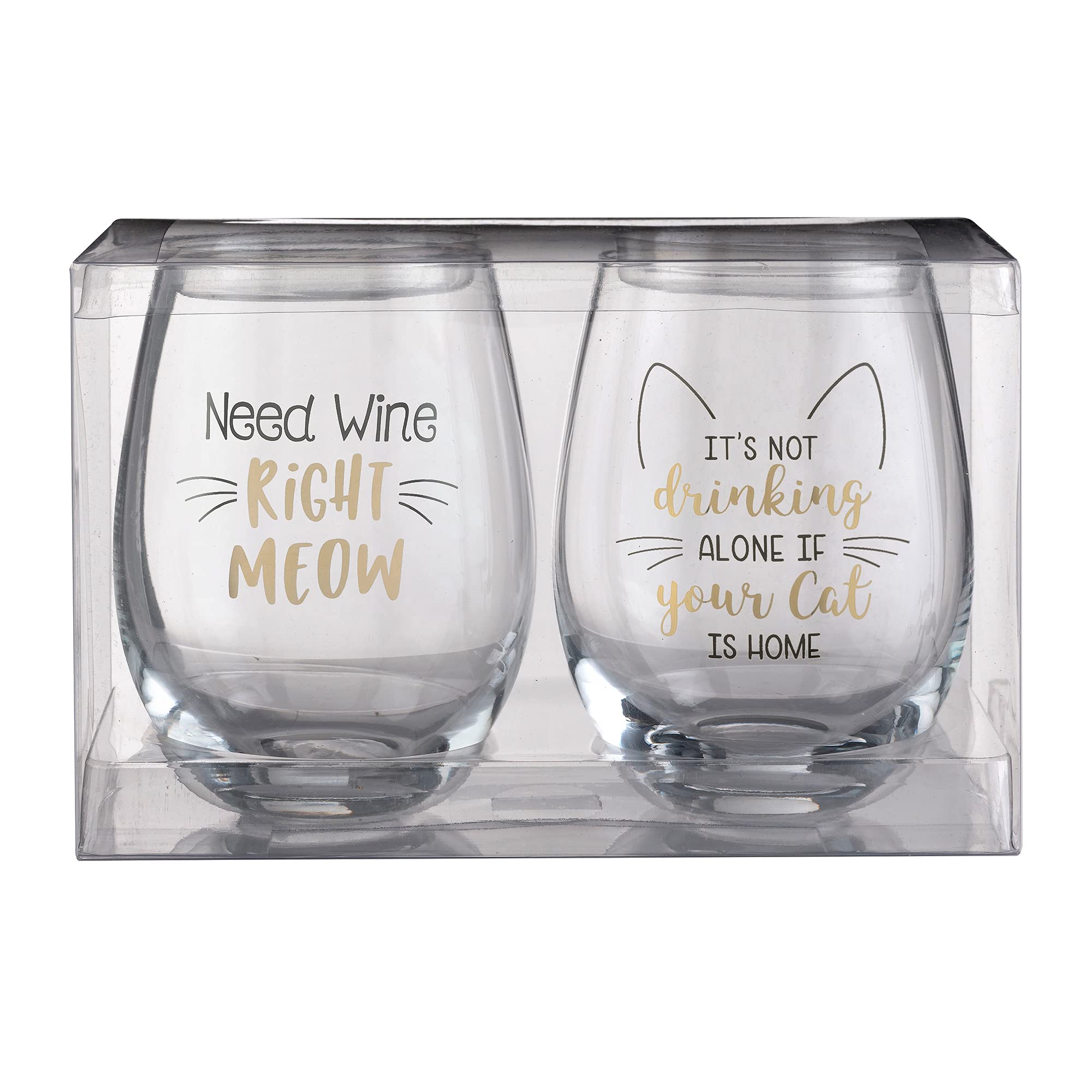 Lillian Rose 2 Cat Lover Wine Glasses with Funny Sayings, 2 Count (Pack of 1), Clear