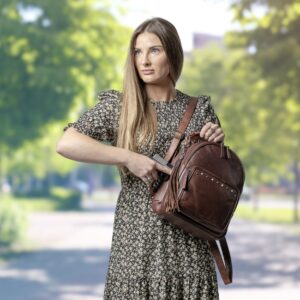 Lady Conceal Concealed Carry Sawyer Leather Backpack (Cognac)