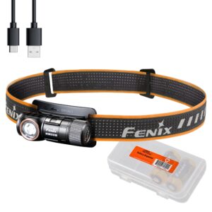 fenix power bundle hm50r v2.0 headlamp bundle with 2x arb-l16, 700 lumen usb-c rechargeable, lightweight with red light and lumentac organizer