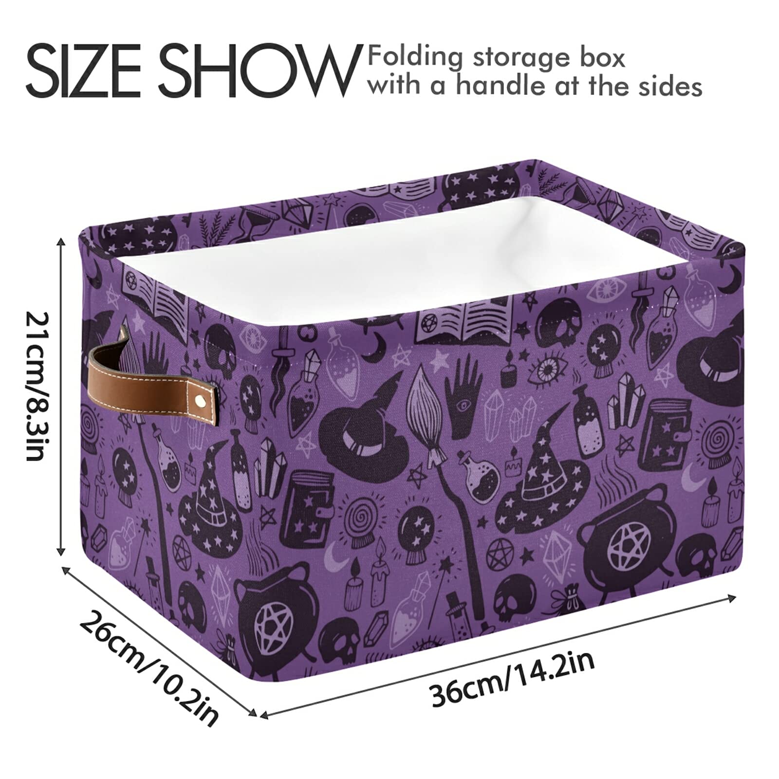 xigua Halloween Witch Foldable Storage Basket for Shelves, Collapsible Waterproof Sturdy Fabric Storage Bin with Handles, Canvas Storage Cube for Organizing Shelf Nursery Home Closet 1PCS