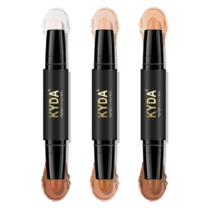 KYDA 6 Colors Highlight Concealer Contour Stick, 2 in 1 Body Makeup Shding Stick, Face Highlighters Sticks, Contouring Highlighting Foundation Shadow Cream Pen, 3 Pcs-Set A