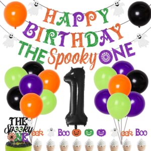 fangleland halloween 1st birthday party decorations - the spooky one happy birthday banner garland cake toppers number 1 balloon for boy girl halloween spooky one first birthday