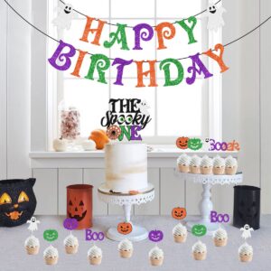 Fangleland Halloween 1st Birthday Party Decorations - The Spooky One Happy Birthday Banner Garland Cake Toppers Number 1 Balloon for Boy Girl Halloween Spooky One First Birthday