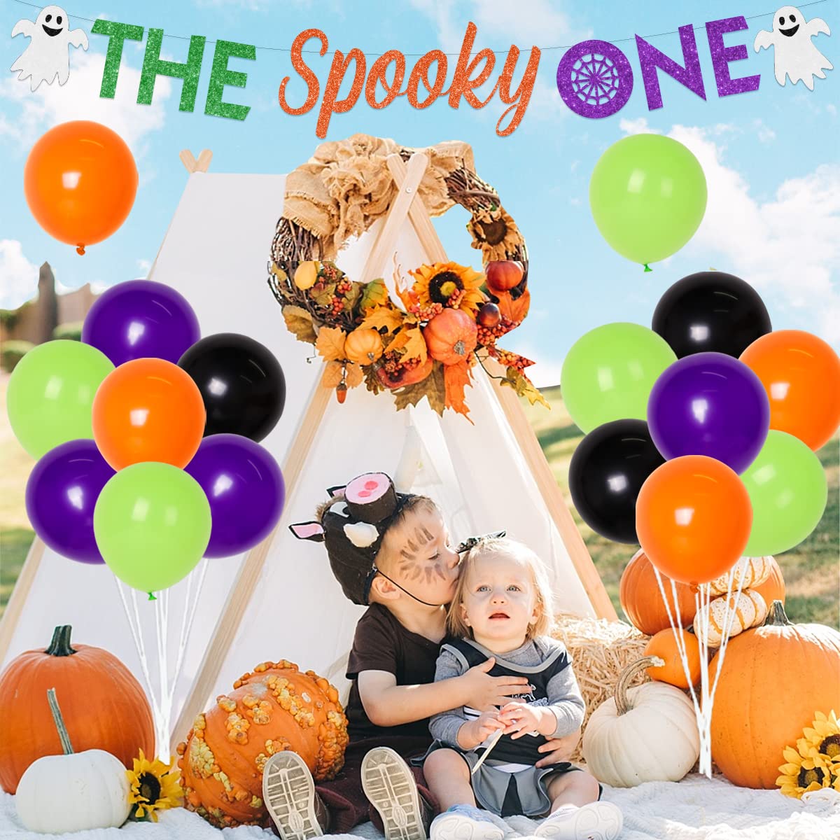 Fangleland Halloween 1st Birthday Party Decorations - The Spooky One Happy Birthday Banner Garland Cake Toppers Number 1 Balloon for Boy Girl Halloween Spooky One First Birthday