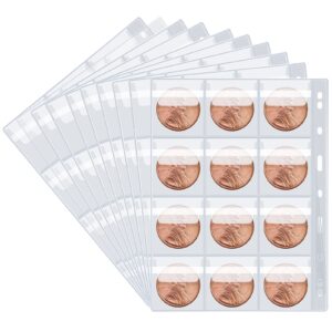 10 sheets coin collection pages - coins pocket page with 120 pockets. coin binder inserts sleeves with standard 9 hole for coin album. storage holder for currency, stamp, badges and other supplies