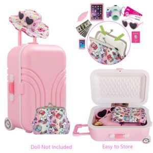 Windolls 18 Inch Doll Suitcase Travel Luggage Play Accessories - 18" Doll Clothes Accessories Travel Carrier Storage Set, Include Case, Doll Clothes, Hat, Sunglasses, Camera, Pillow, Toy Pet, etc
