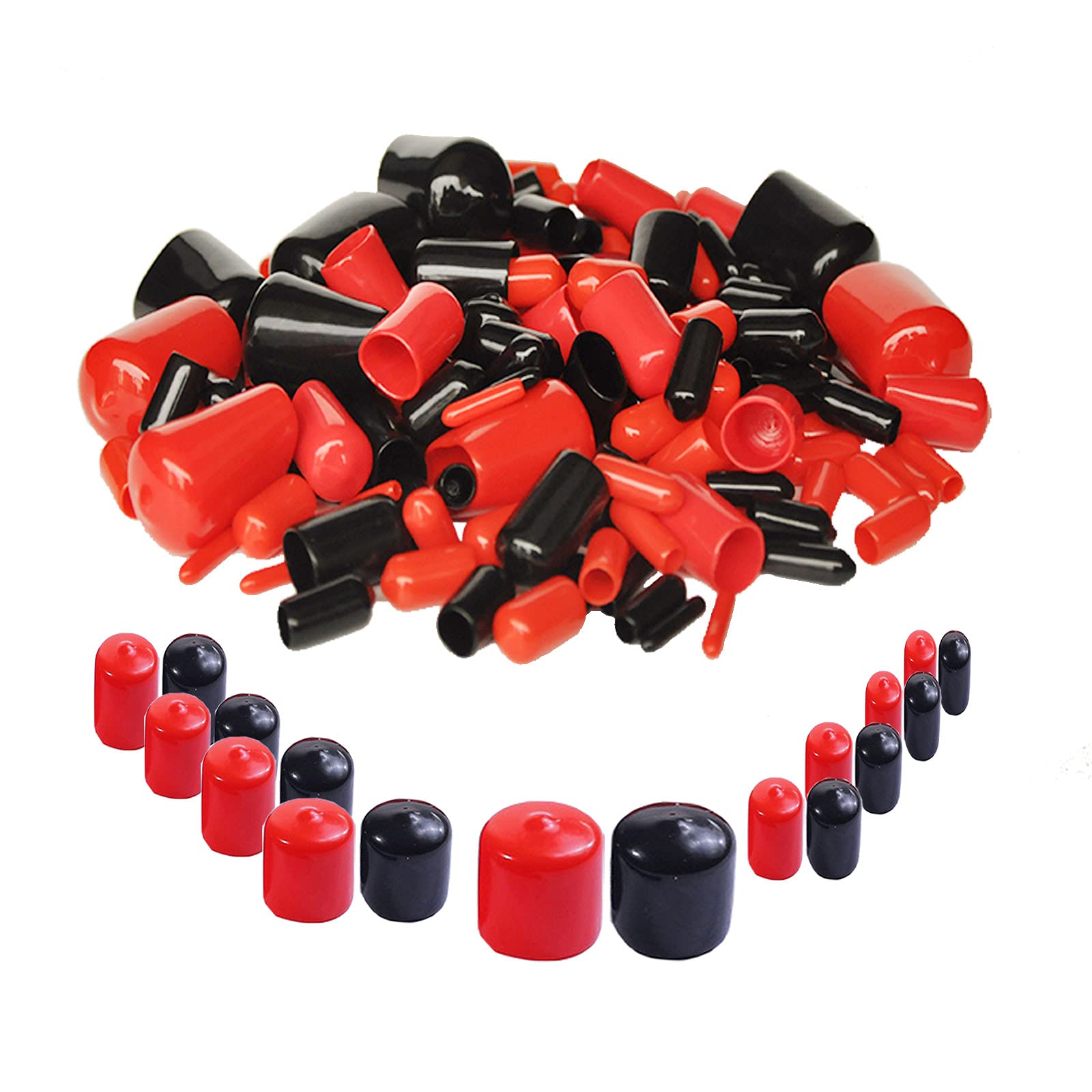 200 Pieces Rubber End Caps Assortment Kit Vinyl Flexible Bolt Screw Rubber Caps Thread Protector End Safety Cover Multi-Purpose,9 Sizes Form 2/25" to 4/5" (Red & Black)