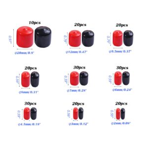 200 Pieces Rubber End Caps Assortment Kit Vinyl Flexible Bolt Screw Rubber Caps Thread Protector End Safety Cover Multi-Purpose,9 Sizes Form 2/25" to 4/5" (Red & Black)