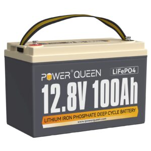 power queen 12v 100ah lifepo4 battery, 1280wh lithium battery with 100a bms, up to 15000 rechargeable cycles, support in series/parallel, perfect for rv camping, trolling motor, solar power storage