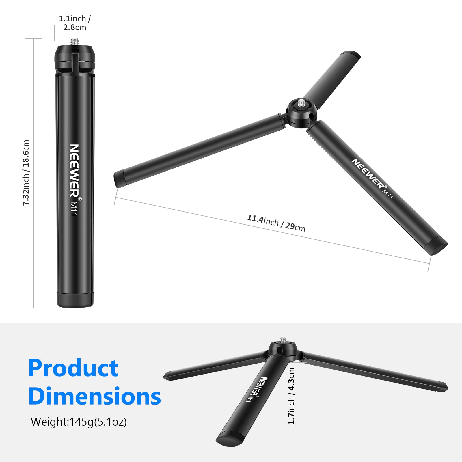NEEWER Mini Metal Tripod, Table Stand, Desktop Compact Tripod Compatible with Crane M2, Smooth Q2, Gimbal Grip Stabilizer and All Cameras
