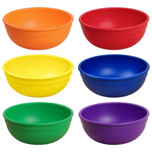 re-play made in usa 20 oz. reusable plastic bowls, set of 6 - dishwasher and microwave safe bowls for snacks, cereals, and everyday dining - toddler bowl set 5.75 x 5.75 x 2.23, crayon box
