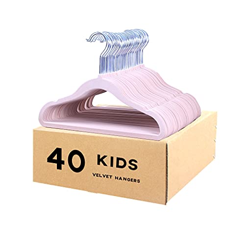 veeyidd Kids Velvet Clothes Hangers, Non Slip Baby Hangers Pink (11.6" Inch - 40 Pack)