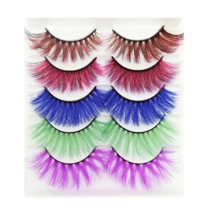 colored lashes halloween colorful eyelashes easter faux mink false eye lashes with color cosplay long dramatic party fake eyelashes extensions makeup tools 5 pairs (mq3-15mm)