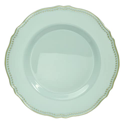 OCCASIONS 240 Plates Pack, Premium Heavyweight Disposable Wedding Party Plastic Trays 17.5'' x 6.5'' (Trays Rochelle Rochelle Seafoam/Mint & Gold)