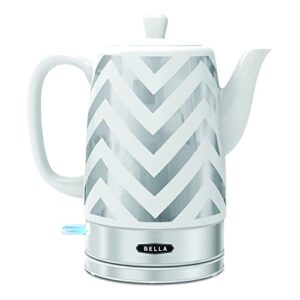 BELLA Electric Kettle & Tea Pot - Ceramic Water Heater with Detachable Swivel Base, Auto Shut Off & Boil Dry Protection, 1.5 Liter, Silver Chevron