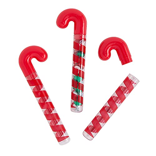 Fun Express 12 Pieces Candy Cane Tube Containers, BPA Free Plastic, Christmas Party Supplies, Red