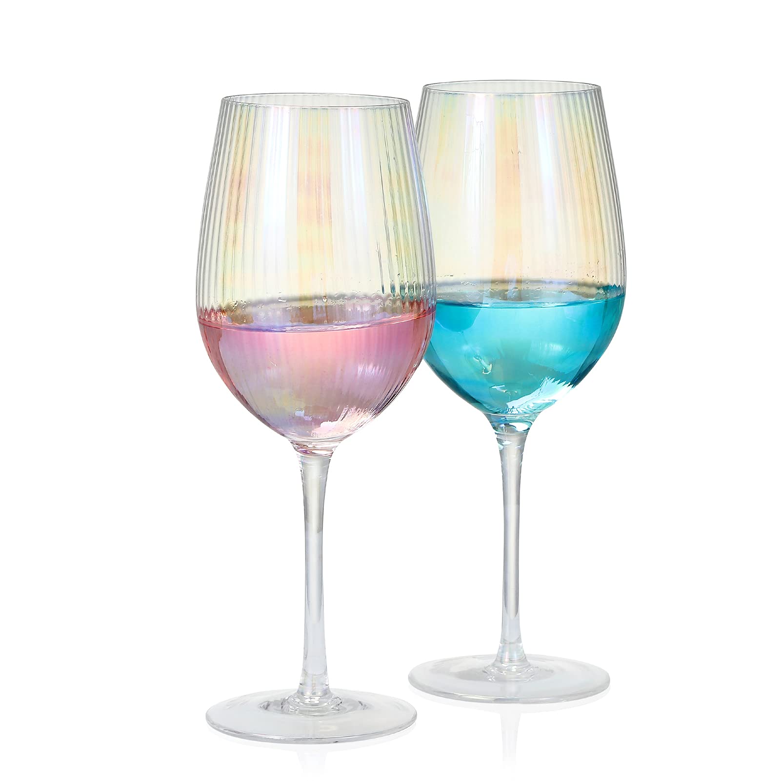 G Iridescent Wine Glass set of 2, 19 oz Pretty Cute Cool Rainbow Colorful Halloween Glassware Stemmed Holographic Shimmering Pearl Tinted Luster Red White Burgundy Southern Mixology Bar Glasses