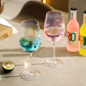 G Iridescent Wine Glass set of 2, 19 oz Pretty Cute Cool Rainbow Colorful Halloween Glassware Stemmed Holographic Shimmering Pearl Tinted Luster Red White Burgundy Southern Mixology Bar Glasses