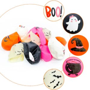 50Pcs Halloween Balloons, Halloween Pink Orange Black White Latex Balloons with Cute Ghost,Wizard hat,Black Bat Design for Halloween Party Favors,Little Boo Baby Shower,Halloween Birthday Party Decor