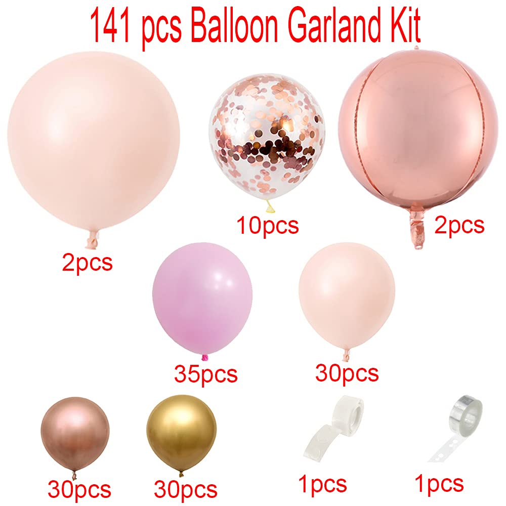 Balloon Arch Kit 141pcs Balloon Garland Kit Latex Balloons (Rose Gold)