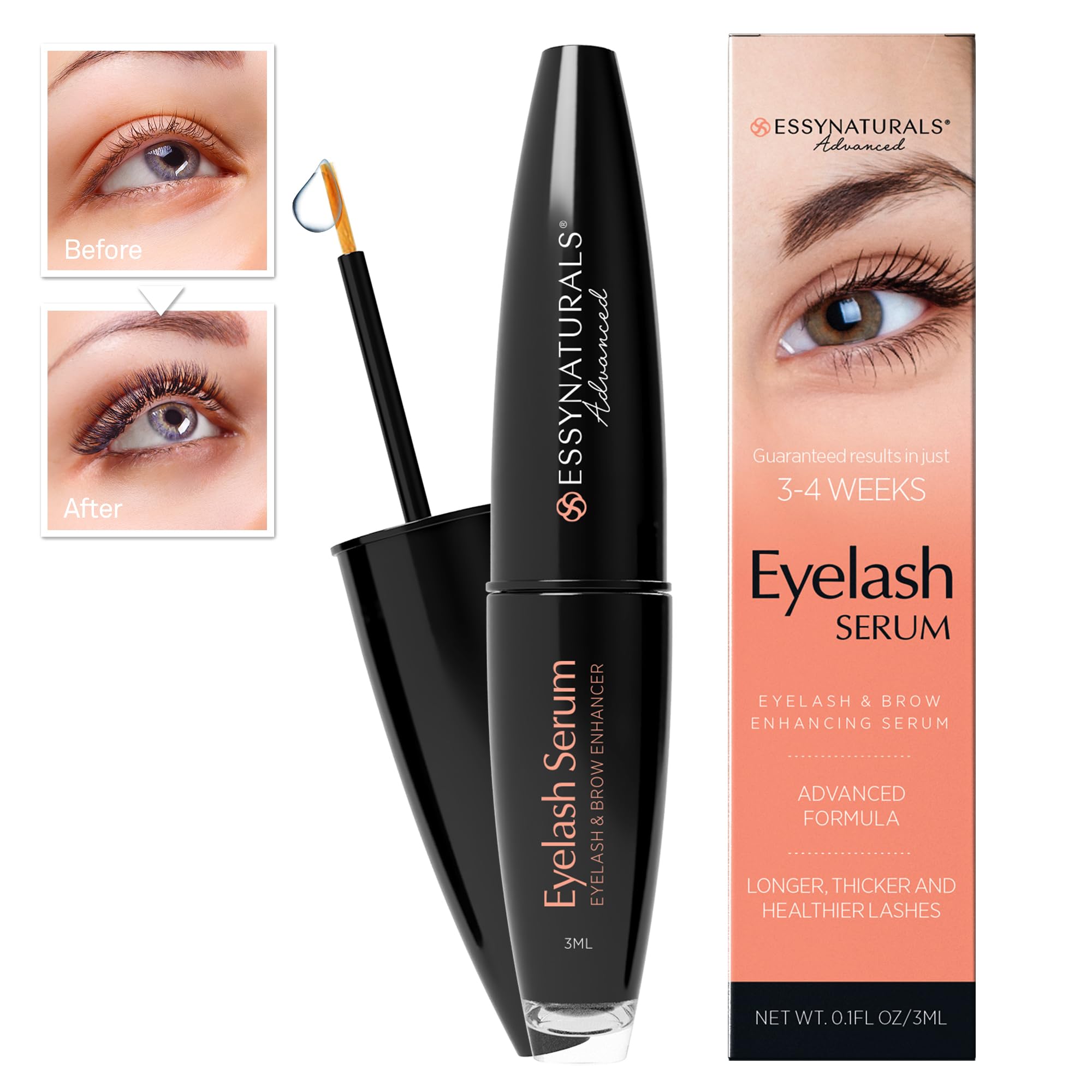 Essynaturals Premium Eyelash Growth Serum for Longer, Fuller, Thicker Lashes