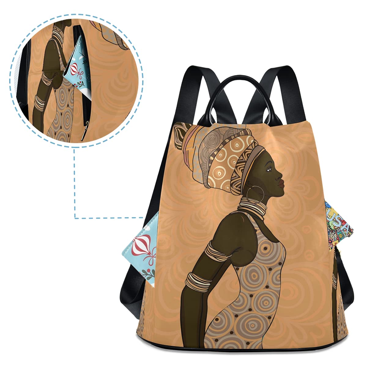 ALAZA Beautiful African American Woman in Turban Backpack with Keychain for Woman Ladies