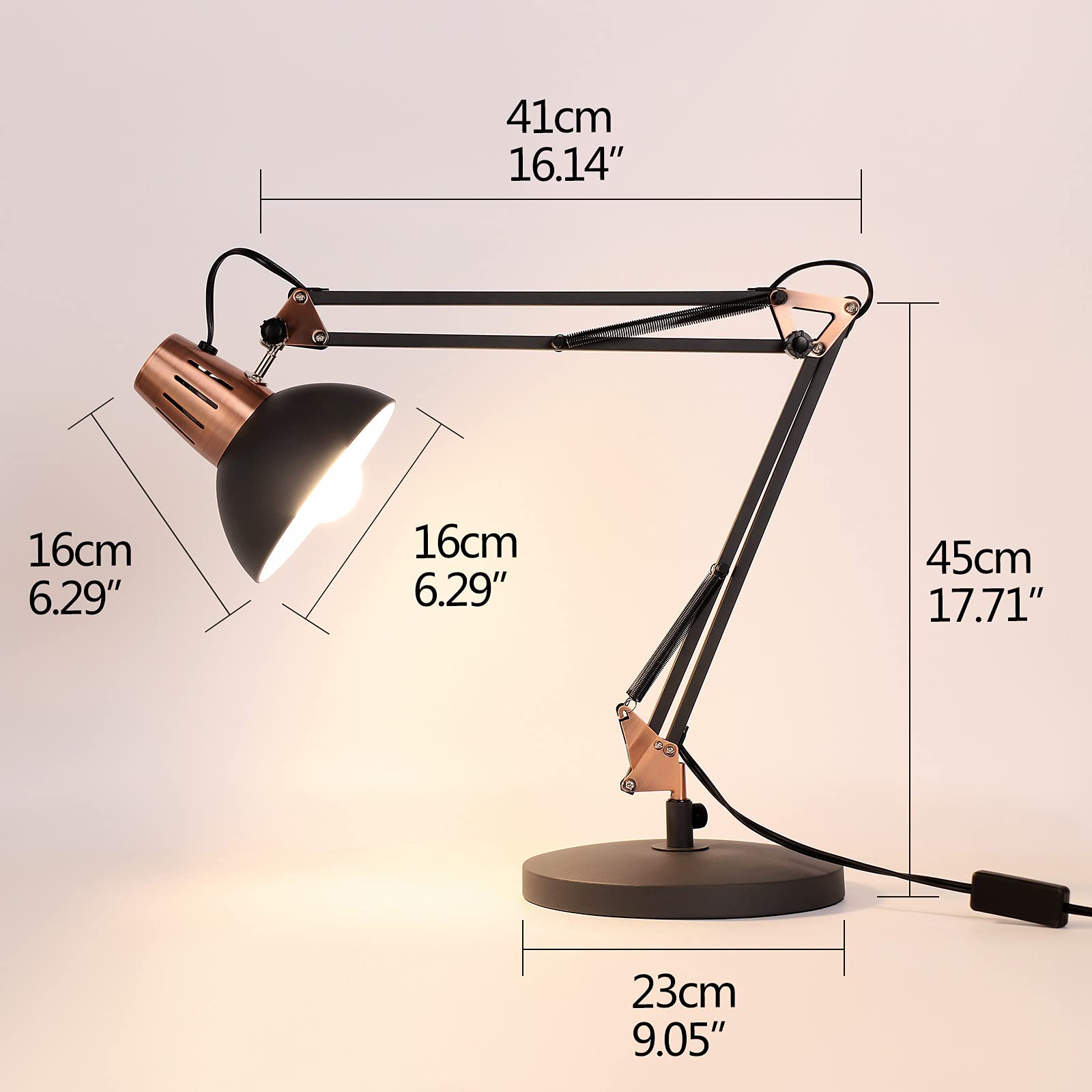 FIRVRE Metal Desk Lamp Adjustable Goose Neck Architect Table Lamp Sandy Black Tall Reading Light Swing Arm Desk Lamp with Clamp Eye-Caring for Bedroom Bedside Study Home Office Library Workplace