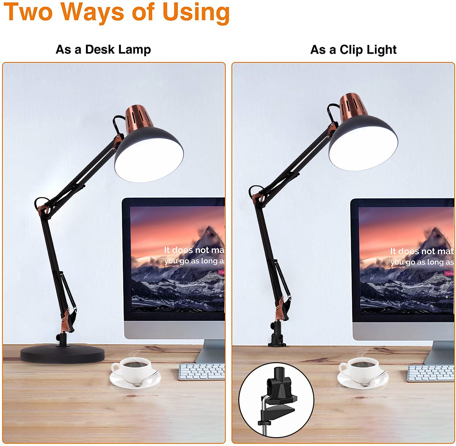 FIRVRE Metal Desk Lamp Adjustable Goose Neck Architect Table Lamp Sandy Black Tall Reading Light Swing Arm Desk Lamp with Clamp Eye-Caring for Bedroom Bedside Study Home Office Library Workplace