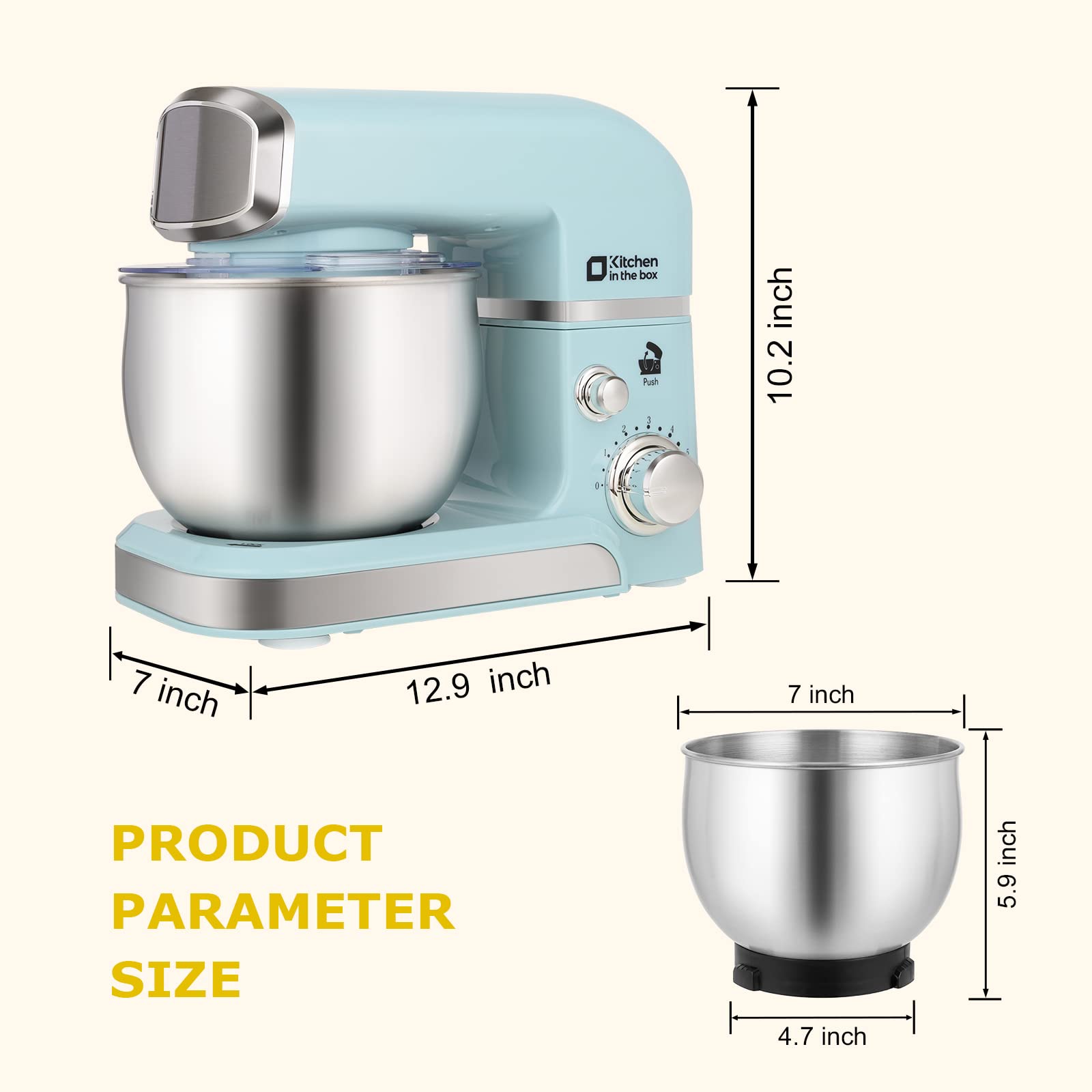 Kitchen in the box Stand Mixer,3.2Qt Small Electric Food Mixer,6 Speeds Portable Lightweight Kitchen Mixer for Daily Use with Egg Whisk,Dough Hook,Flat Beater (Blue)