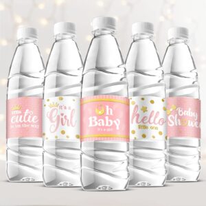 39 pieces baby shower water bottle labels shower water bottle stickers wrappers waterproof baby shower labels for baby shower party decoration (pink, girl style)