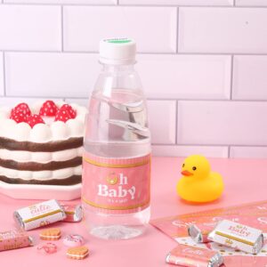 39 Pieces Baby Shower Water Bottle Labels Shower Water Bottle Stickers Wrappers Waterproof Baby Shower Labels for Baby Shower Party Decoration (Pink, Girl Style)