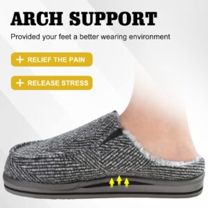 ONCAI Slipper for Men with Arch Support,Cotton-Blend Memory Foam House Slippers for Men Warm Strips Fluff Plush Wool-like Clogs with Rubber Sole Grey Size 14