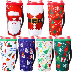 7 pieces christmas coffee sleeve cup reusable iced coffee sleeve insulator for drinks xmas sleeve mugs cover holders santa coffee sleeve tumbler gift for 30 oz cold hot beverages milk water