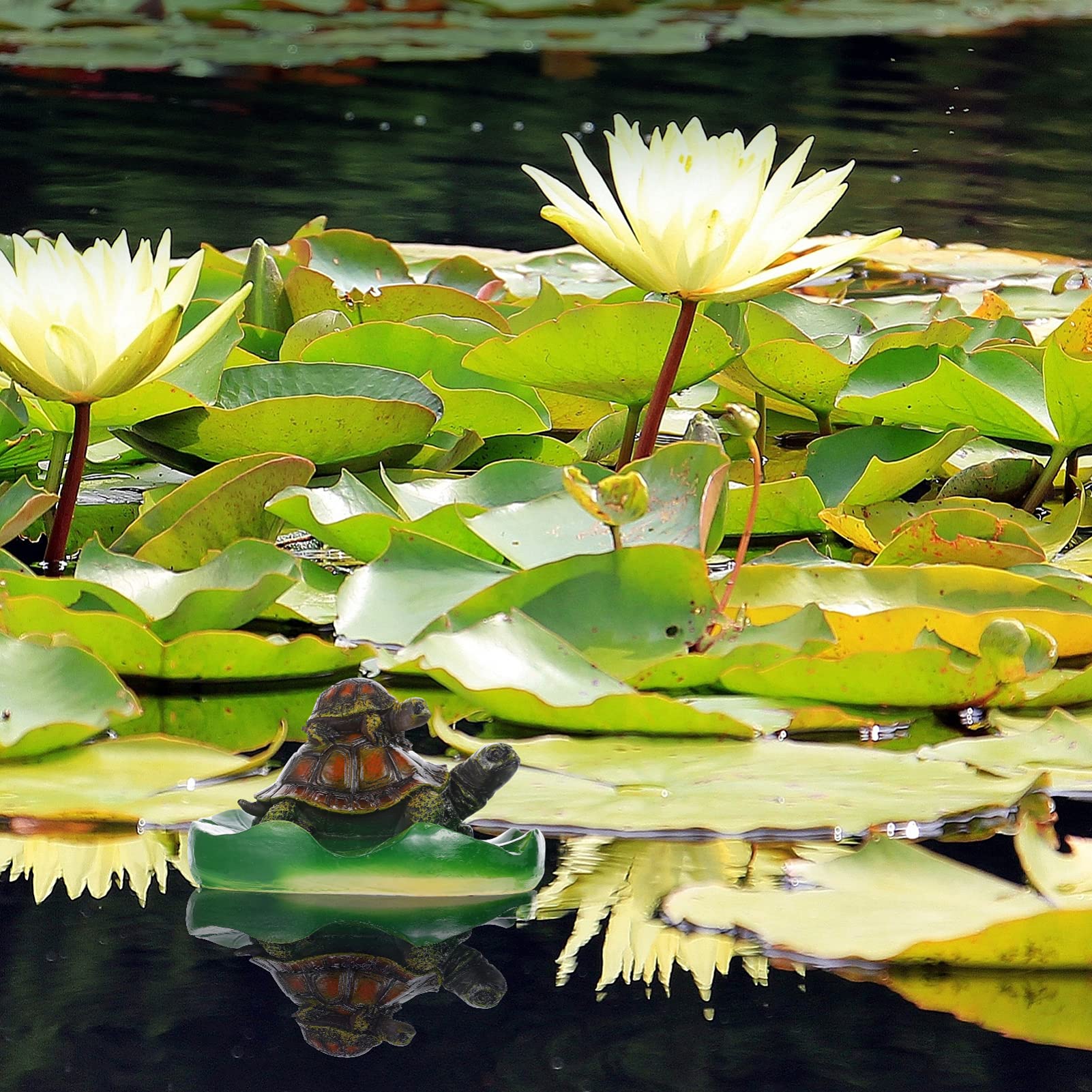 Happyyami Artificial Floating Foam Lotus Flowers Artificial Lily Pad Turtle Floating Lotus Leaves Water Lily Pad for Pond Aquariums Fish Tank Pool Decorations