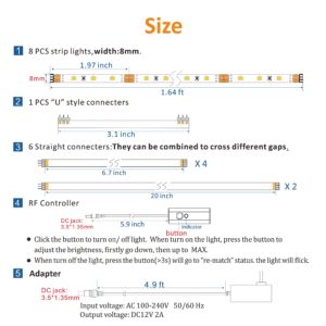 WOBANE Under Cabinet Lighting, 8PCS LED Strip Lights with Remote and 24W Adapter, Ultra Bright 240-LED Tape Light for Kitchen,Counter,Shelf,TV Back 2700K Warm White,Dimmable,Timing,Memory Function