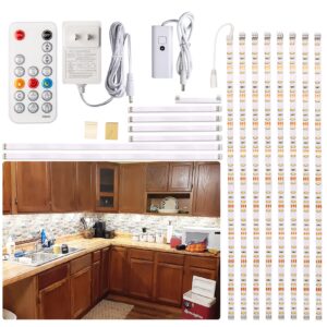 wobane under cabinet lights, kitchen led lighting kit, 8 pcs 20inch led strip light bars with 24w plug, rf remote, dimmable for under counter, cupboard, shelf, showcase, desk 6500k white,1900lm,13ft